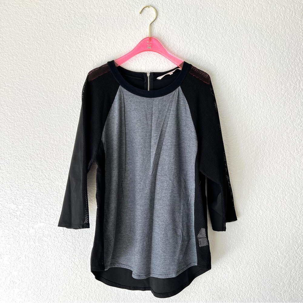 Rachel Rachel Roy Mesh Sleeve Gray Long Sleeve Top Size Large